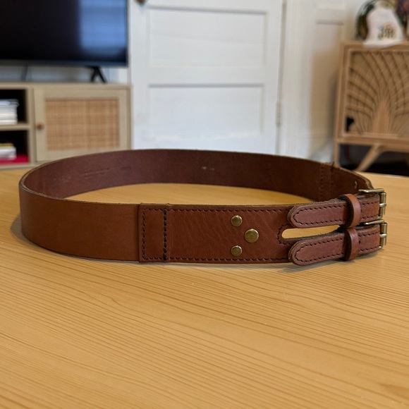 J.Crew Wide Brown Leather Double Buckle Waist Belt Boho Style Large S Small - Picture 2 of 8